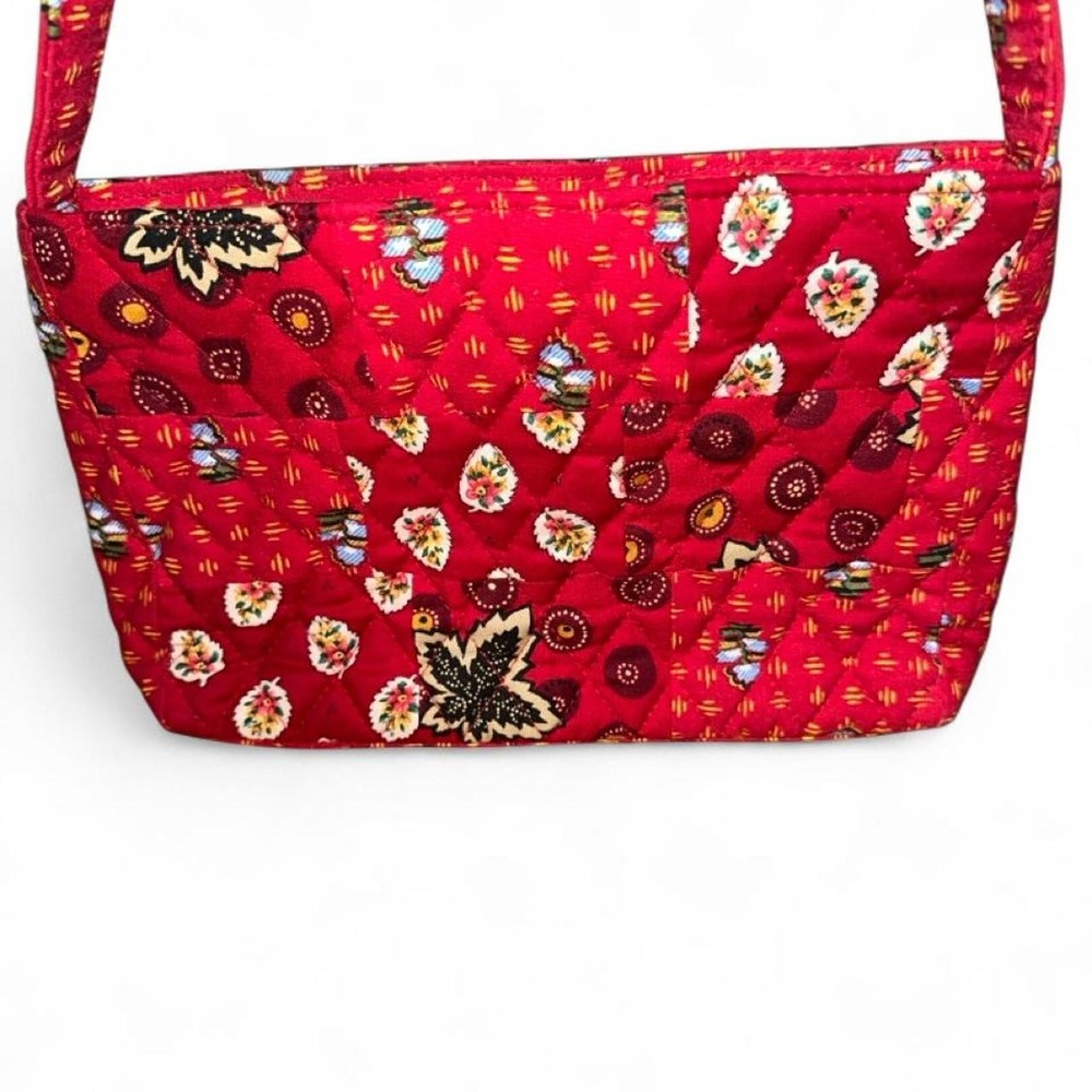 vintage Vera Bradley crossbody bag distinctive red patchwork quilt design.